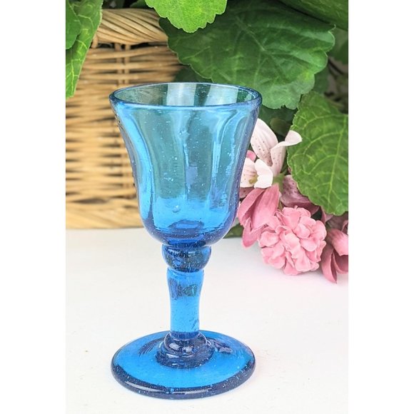 Set of 4 Cobalt Blue Stemmed Aperitif Liqueur Glasses | Vintage Cocktail Glasses - Picture 9 of 10